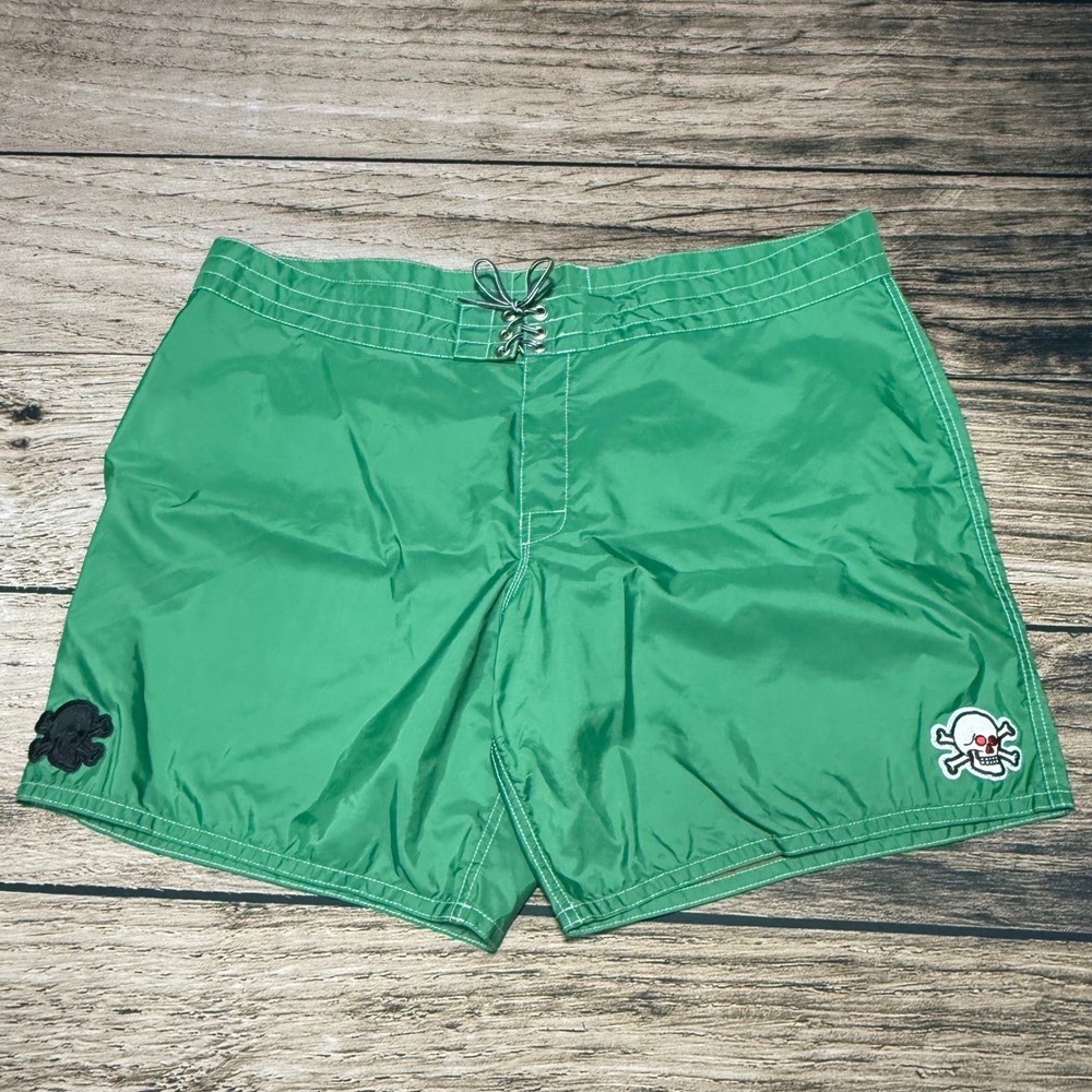 Birdwell Beach Britches Board Shorts Men 46 Green Skull Patch Surf Swim Trunks